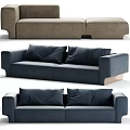 Modern Modular Sofa Designs In Dark Blue And Brown With Soft Pillows 3d model