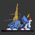 Detailed Blue Dragon Figurine With Yellow Horns Tail And Pink Claws On Black Base