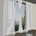 White Sheer Curtains For Indoor Window With Sunlight Filtering Through Trees Outside