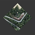Modern Detailed Landscape Model with Lush Woodland Buildings and Winding Paths