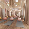 Yoga Studio Fitness Practice With Yoga Mats Exercise Balls And Barres