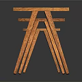 Three Wooden Stools With Curved Seats Slender Legs Wood Grain And Reflections On Dark Background