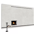 Modern White Stone Fireplace With Burning Fire And Minimalist Design 3d model