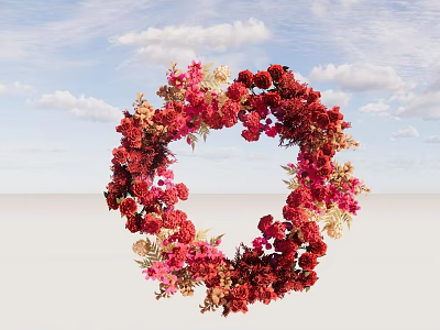Colorful Floral Installation Wreath With Red Pink Flowers And Blue Sky Background 3d model