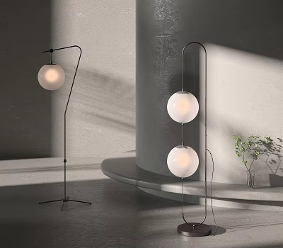 Modern Floor Lamp Design With White Globe And Black Metal Stand For Contemporary Indoor Lighting 3d model