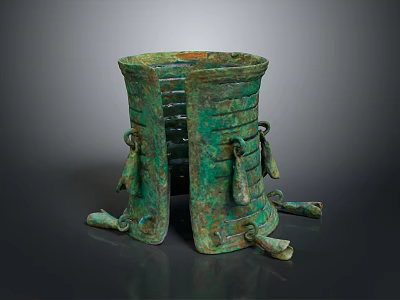 Ancient Bronze Clothing Accessories With Decorative Rings And Green Patina 3d model
