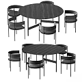 Modern Round Wooden Table With Sleek Legs And Upholstered Dining Chairs