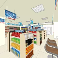 Brightly Lit Supermarket With Organized Shelves Various Products And Hanging Signs