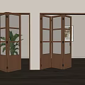 Modern Interior With Wooden Frame Glass Panel Folding Doors For Room Partition