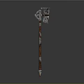 Ornate Battle Axe With Detailed Carved Handle And Decorative Head Design