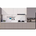 Modern Kitchen With White And Gray Cabinets Marble Countertop Range Hood And Refrigerator 3d model