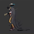 Man With White Hair Red Vest And Blue Cape Holding Staff In Stylish Outfit
