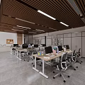 Modern Office Reception Area With Stylish Desk Green Wall Marble Floor And Glass Partitions