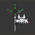 White Game Movie Robot Character With Red Feet Green Eyes And Long Spear