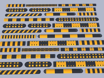 Yellow Black Striped Road Safety Facilities With Traffic Markings And Warning Strips 3d model
