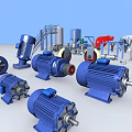 Various Types of Industrial Equipment Including Pumps Valves Tanks Pipes Motors and Control Panels
