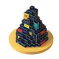 Brand Pyramid Display With Multiple Logos And Stacked Blocks On Base 3d model