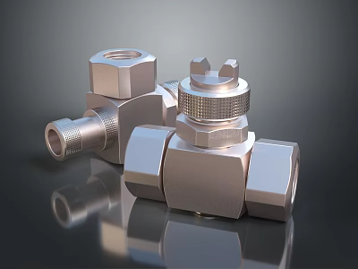 Durable Hardware Tools Featuring Metal Valves With Threaded Design And Hexagonal Structure 3d model