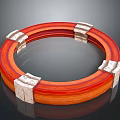 Ring Shaped Wooden Household Item With Red Orange Design And Silver Clasps