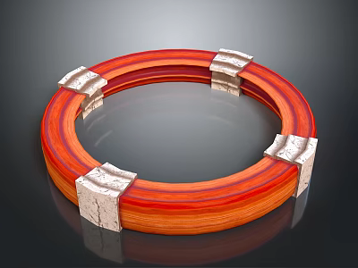 Ring Shaped Wooden Household Item With Red Orange Design And Silver Clasps 3d model