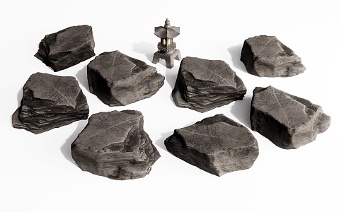 Modern landscape stone black stone set stone courtyard sketch 3d model