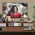 Quiet TV Cabinet Ancient Solid Wood Desk Book Chair Combination Desk Ornament Table Lamp Computer 3d model