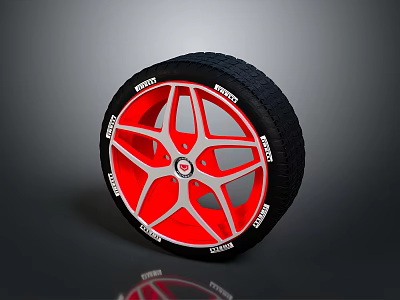 Stylish Red And Silver Car Wheel Rim With Black Tire For Automotive Parts 3d model
