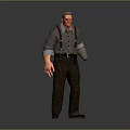 3D Male Creature Character With Red Face Gray Shirt Striped Pants And Suspenders