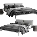Modern Double Bed With Gray Black Bedding Pillows And Side Tables 3d model