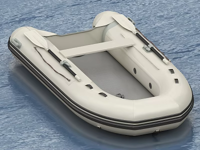 White Inflatable Boat On Water Surface With Handles And Durable Material 3d model