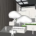 Modern Staircase in Contemporary Interior with Cloud Shaped Decor Green Plants and Lighting