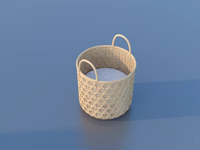 Woven Wicker Storage Basket With Dual Handles Soft White Liner For Home Organizing And Decor 3d model