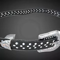 Black Leather Belt With White Polka Dots And Silver Metal Buckle