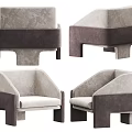 Modern Single Sofa Design With Brown Gray Fabric And Square Armrest Base 3d model
