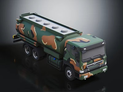 Camouflage Military Tanker Truck With Multiple Circular Hatches On Tank Body 3d model