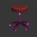 Red Cushioned Bar Stool With Black Five Legged Base Wheels And Height Adjustable Lever 3d model