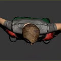 A Man Standing in Gray T-shirt Green Pants Red Gloves Black Boots on Gray Background