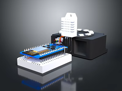 Computer Hardware Components Blue Circuit Board With Pins And Black Module White Heatsink 3d model