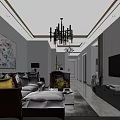 Modern Light Luxury Living And Dining Room With Stylish Chandelier And Comfortable Sofa Interior Design