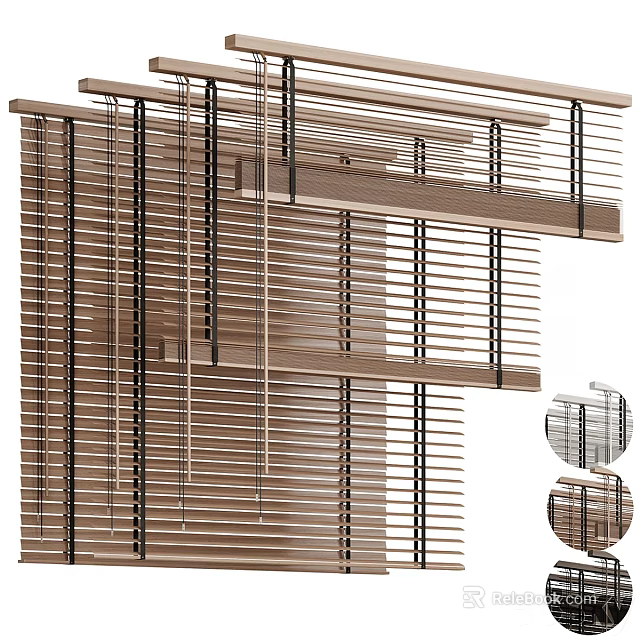Modern Wooden Window Blinds With Horizontal Slats And Detailed Structure Design 3d model 
