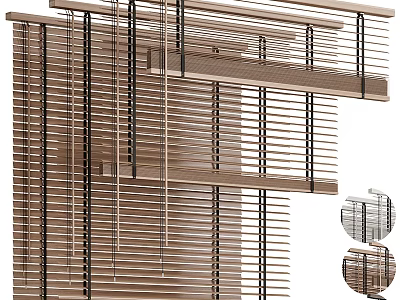 Modern Wooden Window Blinds With Horizontal Slats And Detailed Structure Design 3d model