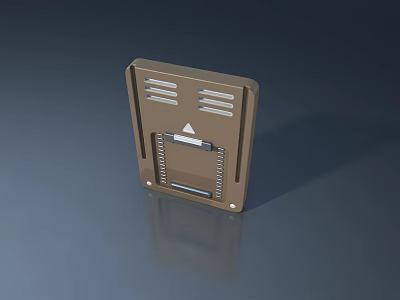 Brown Metal Component With Ventilation Slots Triangle Symbol And Spring Mechanism 3d model