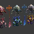 Fantasy Characters And Mythical Creatures With Armored Designs And Colorful Weapons