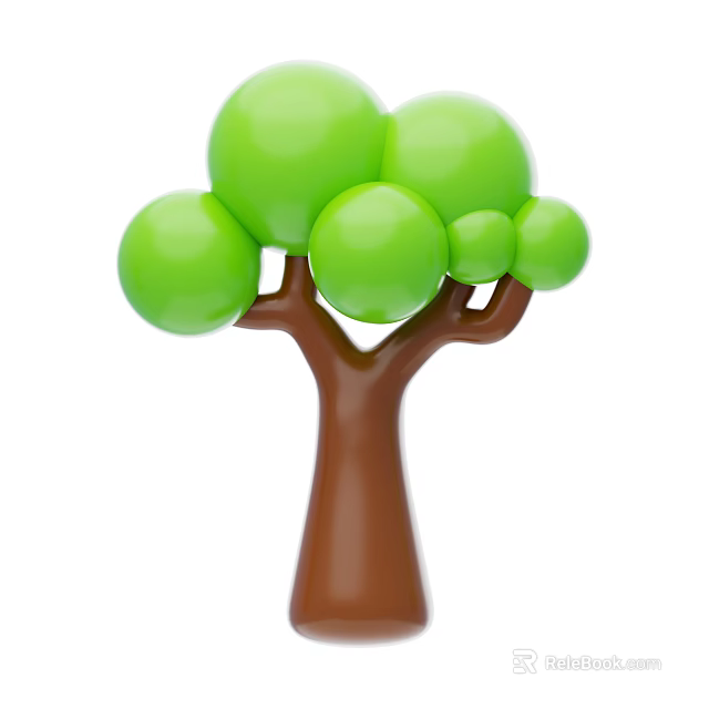 Cartoon Style Tree With Brown Trunk And Green Round Canopy Featuring Multiple Circles 3d model 