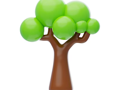 Cartoon Style Tree With Brown Trunk And Green Round Canopy Featuring Multiple Circles 3d model