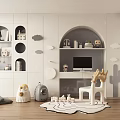 Playful Kids Room Interior With White Walls Wooden Floor And Toy Decorations
