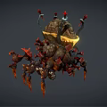 Fantasy Character Spider Like Creature With Red Gold Armor Spiked Limbs And Weapons 3d model