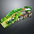 Miniature Landscape Model Featuring Rock Formations Green Plants Winding Pathway And Small Pond