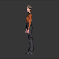 Stylish Woman Wearing Orange Top Gray Pants And Black Crossbody Bag Standing Against Gray Background