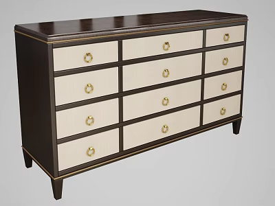 Classic Dark Wood Sideboard With Light Drawer Fronts Golden Handles And Black Trim 3d model